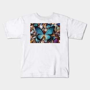 Big Blue Butterfly On polished Stones Kids T-Shirt